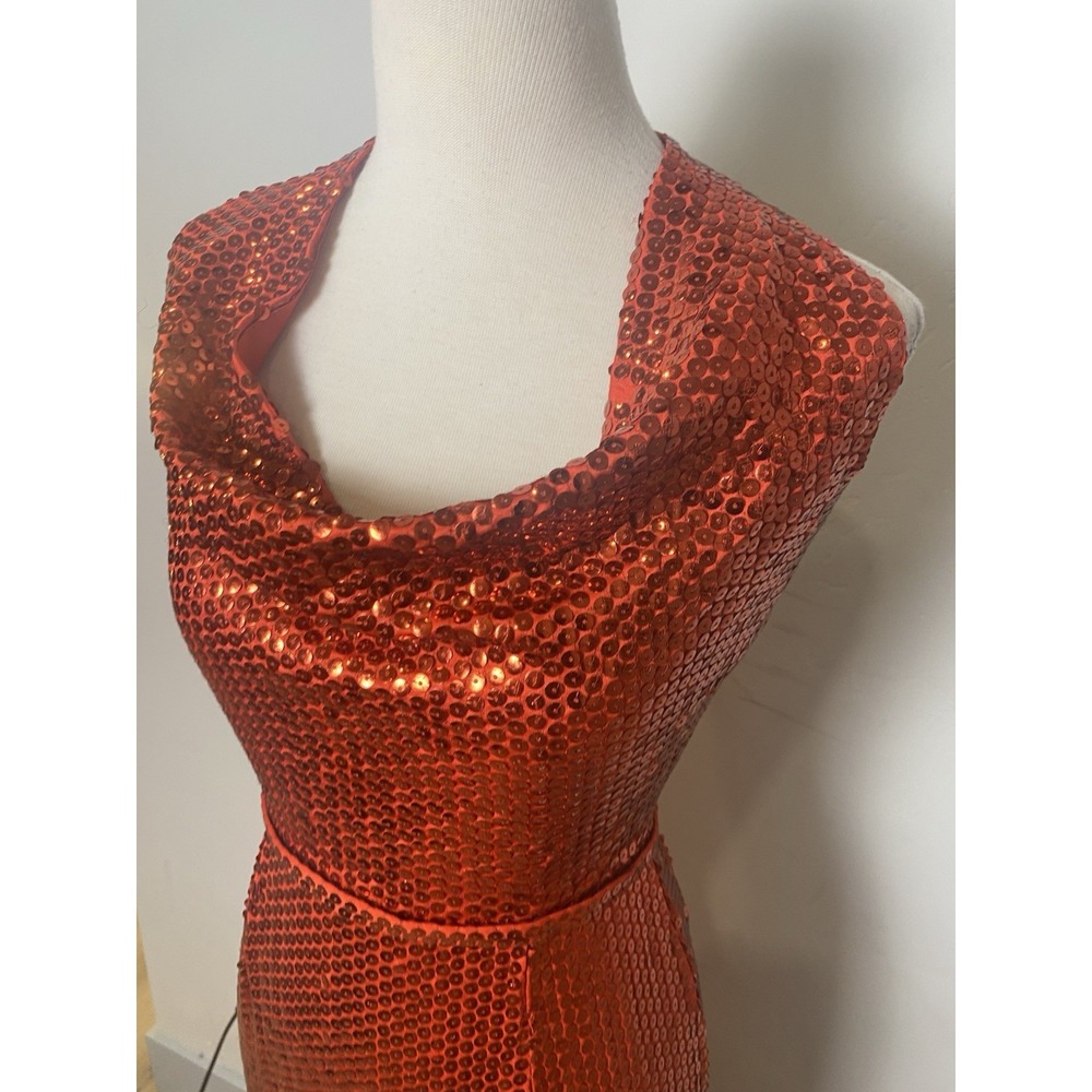 VTG 70's Red Sequined Fitted Halter Gown Dress S Women's Party Formal Cocktail - Picture 5 of 13